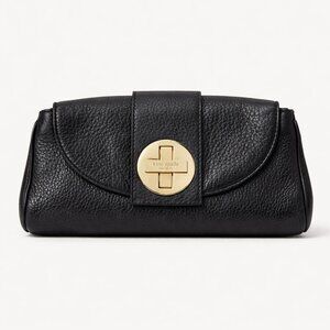 Kate Spade Convertible Black Leather Clutch Shoulder Bag Tonal Shimmer